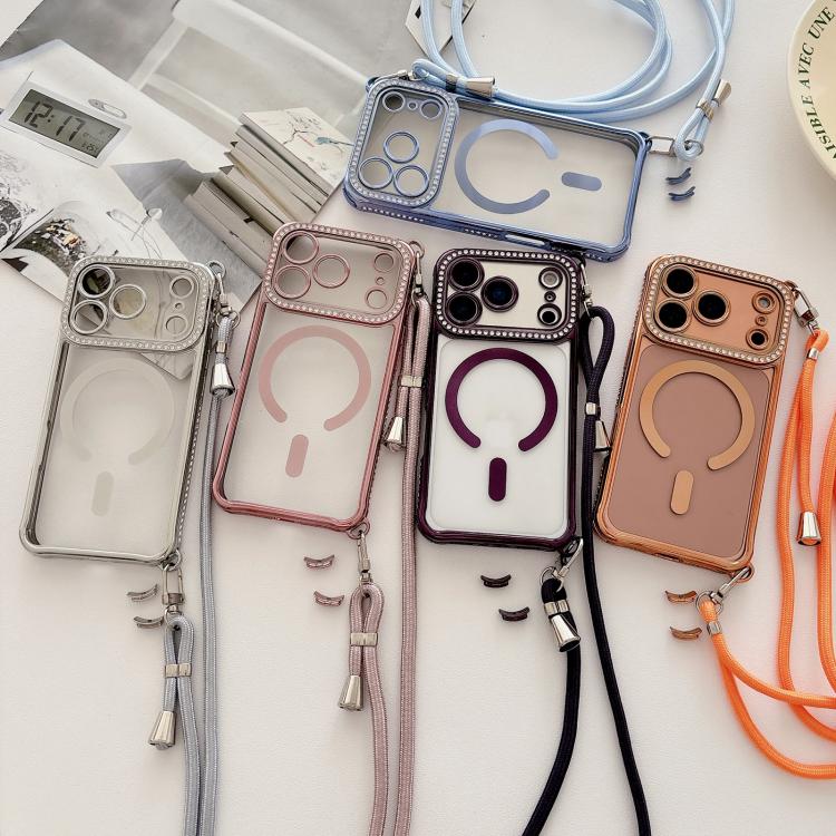 เคสโทรศัพท์แม่เหล็กอะคริลิคใสประดับเพชรพร้อมสายคล้องไหล่ด้านขวา สำหรับ iPhone 17 Pro Max, สำหรับ iPhone 17 Pro, สำหรับ iPhone 17, สำหรับ iPhone Air, สำหรับ iPhone 16 Pro Max, สำหรับ iPhone 16 Pro, สำหรับ iPhone 16 Plus, สำหรับ iPhone 16