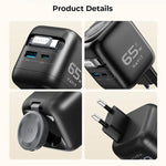 ที่ชาร์จเดินทาง Havit UC252 65W 3-in-1 GaN พร้อมสาย Type-C แบบเก็บได้ UC252(ปลั๊ก EU), UC252(ปลั๊ก US)