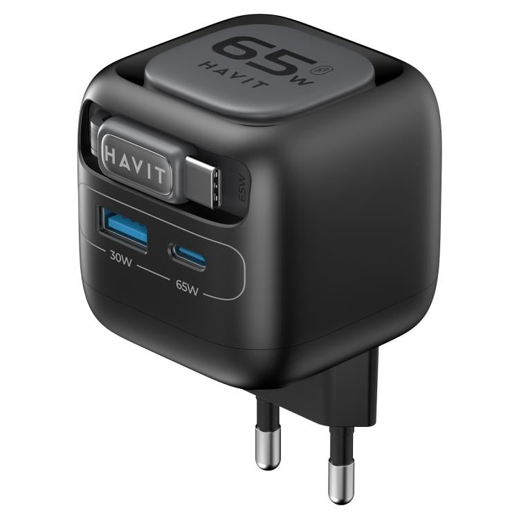 ที่ชาร์จเดินทาง Havit UC253 65W 3-in-1 GaN พร้อมสาย Type-C แบบเก็บได้ UC253(ปลั๊ก EU)