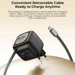 Havit UC253 65W 3 in 1 GaN Travel Charger with Type-C Retractable Cable, UC253(EU Plug)