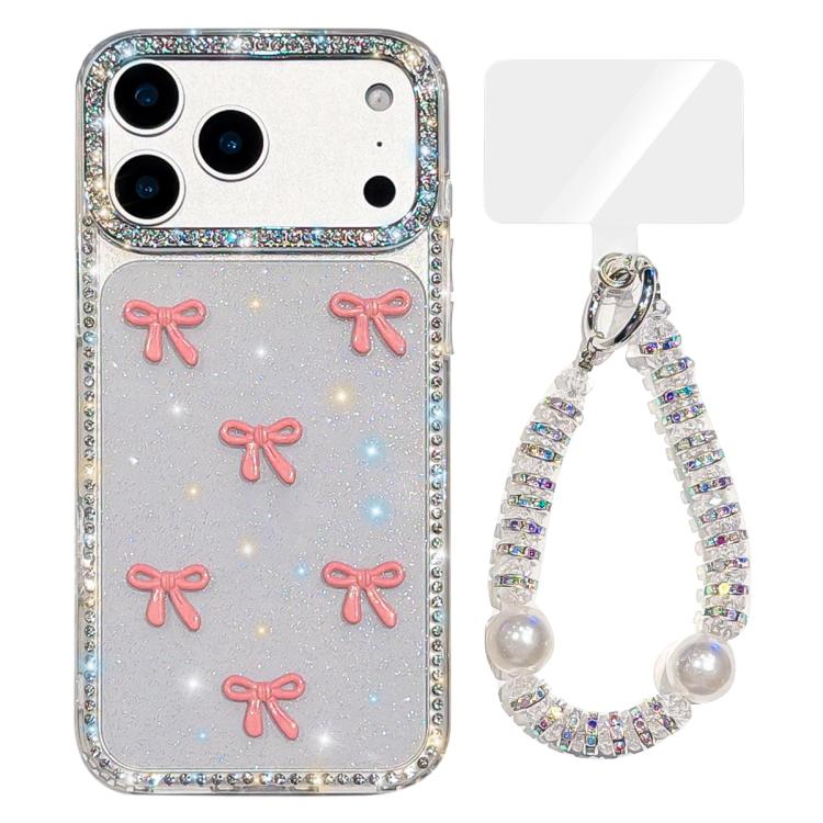 เคสโทรศัพท์โบว์สีสันสดใส IMD ประดับประกายพร้อมสร้อยข้อมือ, สำหรับ iPhone 17 Pro Max, สำหรับ iPhone 17 Pro, สำหรับ iPhone 17, สำหรับ iPhone Air, สำหรับ iPhone 16 Pro Max
