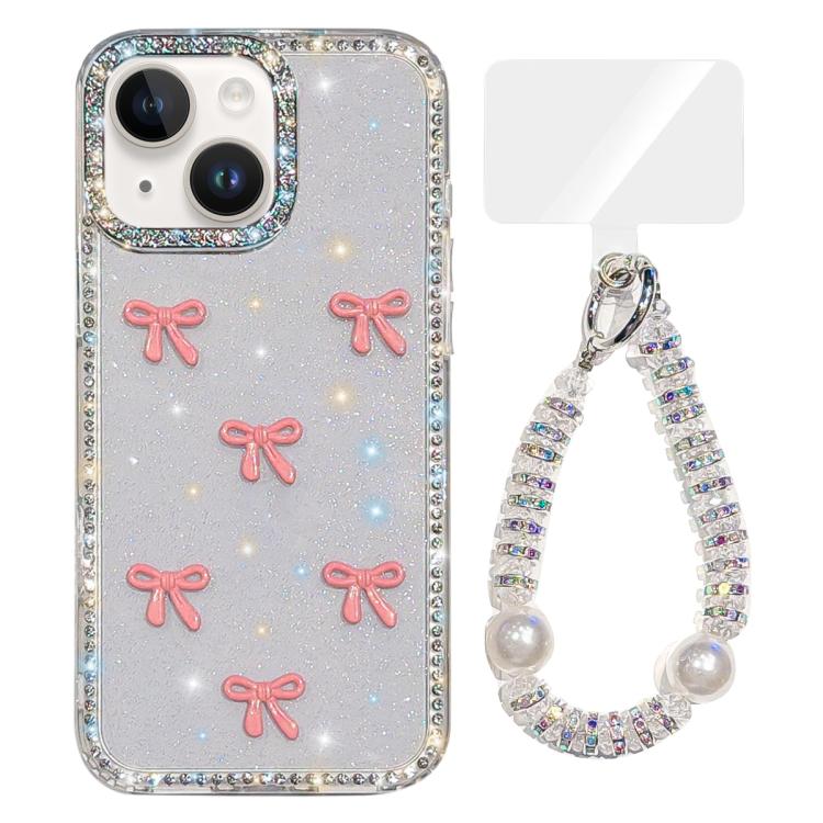 เคสโทรศัพท์โบว์สีสันสดใส IMD ประดับประกายพร้อมสร้อยข้อมือ, สำหรับ iPhone 15, สำหรับ iPhone 14, สำหรับ iPhone 14 Pro, สำหรับ iPhone 14 Pro Max, สำหรับ iPhone 13 Pro Max