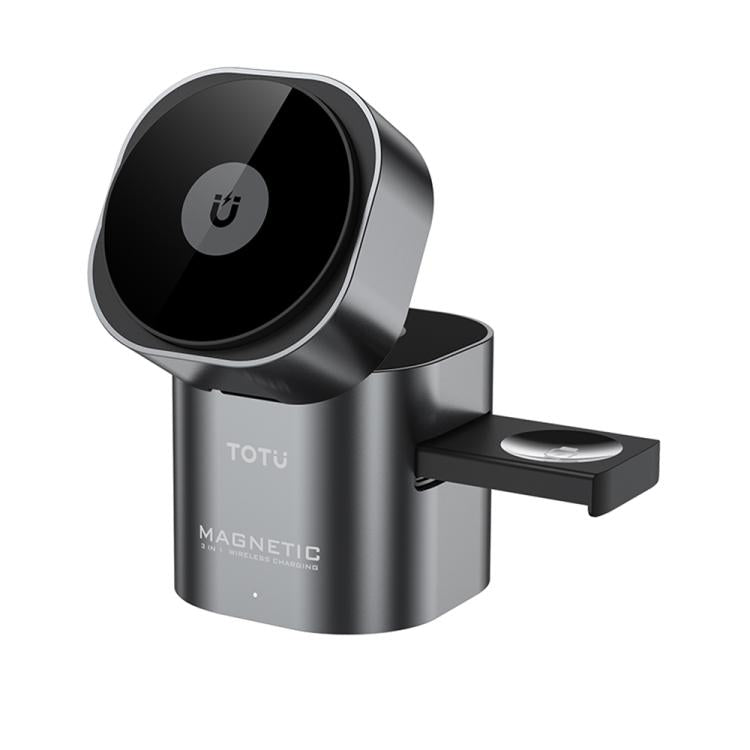 TOTU CW-10-W สถานีชาร์จไร้สาย 3 in 1 แท่นชาร์จแม่เหล็กหมุนได้สำหรับโทรศัพท์ หูฟัง และนาฬิกา, CW-10-W