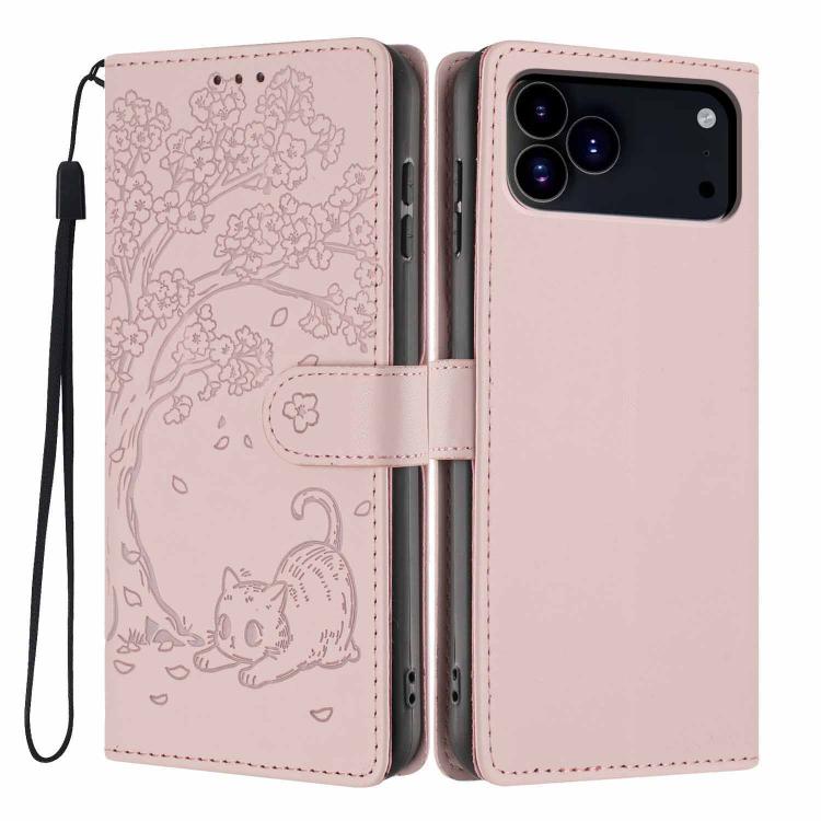 เคสโทรศัพท์หนังวีแกนปั๊มลายต้นไม้แมวแบบพับ สำหรับ iPhone 17e / 16e, สำหรับ iPhone 17 Pro Max, สำหรับ iPhone 17 Pro, สำหรับ iPhone 17, สำหรับ iPhone Air, สำหรับ iPhone 16 Pro Max
