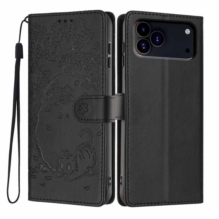 เคสโทรศัพท์หนังวีแกนปั๊มลายต้นไม้แมวแบบพับ สำหรับ iPhone 17e / 16e, สำหรับ iPhone 17 Pro Max, สำหรับ iPhone 17 Pro, สำหรับ iPhone 17, สำหรับ iPhone Air, สำหรับ iPhone 16 Pro Max
