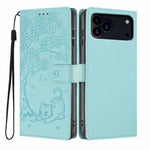 เคสโทรศัพท์หนังวีแกนปั๊มลายต้นไม้แมวแบบพับ สำหรับ iPhone 17e / 16e, สำหรับ iPhone 17 Pro Max, สำหรับ iPhone 17 Pro, สำหรับ iPhone 17, สำหรับ iPhone Air, สำหรับ iPhone 16 Pro Max