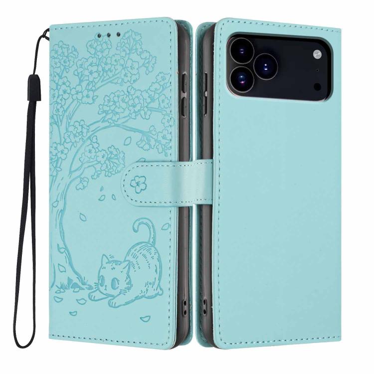 เคสโทรศัพท์หนังวีแกนปั๊มลายต้นไม้แมวแบบพับ สำหรับ iPhone 17e / 16e, สำหรับ iPhone 17 Pro Max, สำหรับ iPhone 17 Pro, สำหรับ iPhone 17, สำหรับ iPhone Air, สำหรับ iPhone 16 Pro Max