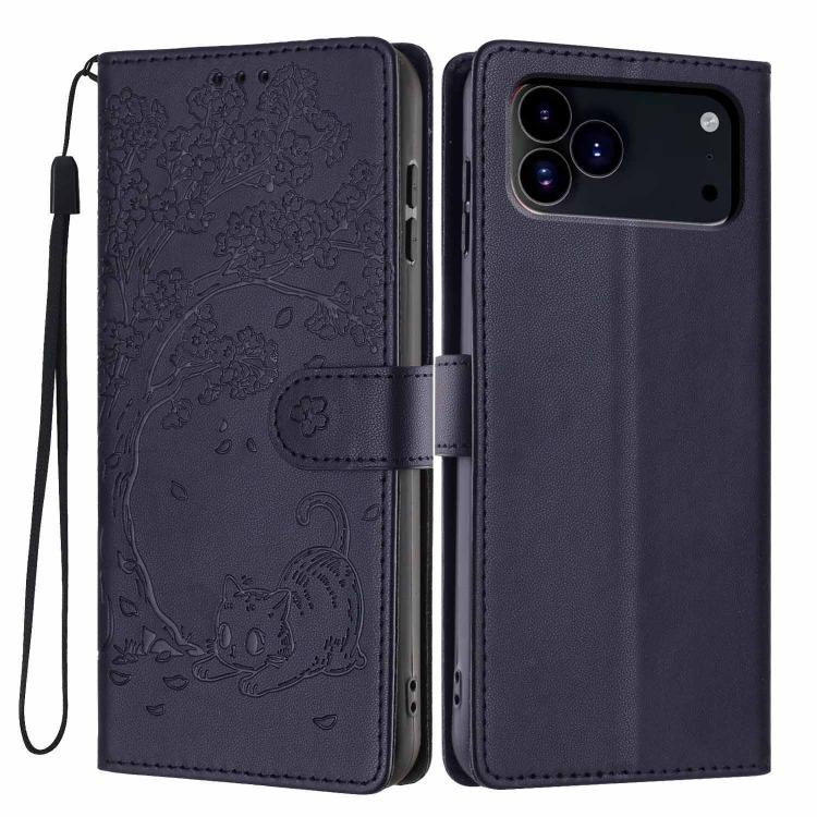 เคสโทรศัพท์หนังวีแกนปั๊มลายต้นไม้แมวแบบพับ สำหรับ iPhone 17e / 16e, สำหรับ iPhone 17 Pro Max, สำหรับ iPhone 17 Pro, สำหรับ iPhone 17, สำหรับ iPhone Air, สำหรับ iPhone 16 Pro Max