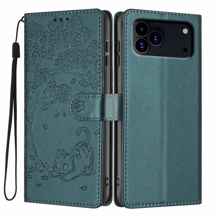 เคสโทรศัพท์หนังวีแกนปั๊มลายต้นไม้แมวแบบพับ สำหรับ iPhone 17e / 16e, สำหรับ iPhone 17 Pro Max, สำหรับ iPhone 17 Pro, สำหรับ iPhone 17, สำหรับ iPhone Air, สำหรับ iPhone 16 Pro Max