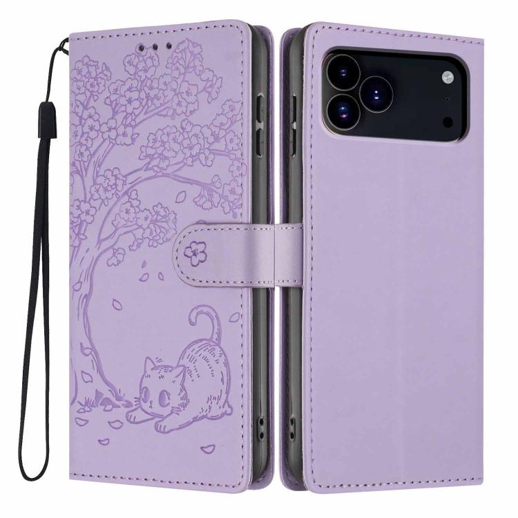 เคสโทรศัพท์หนังวีแกนปั๊มลายต้นไม้แมวแบบพับ สำหรับ iPhone 17e / 16e, สำหรับ iPhone 17 Pro Max, สำหรับ iPhone 17 Pro, สำหรับ iPhone 17, สำหรับ iPhone Air, สำหรับ iPhone 16 Pro Max