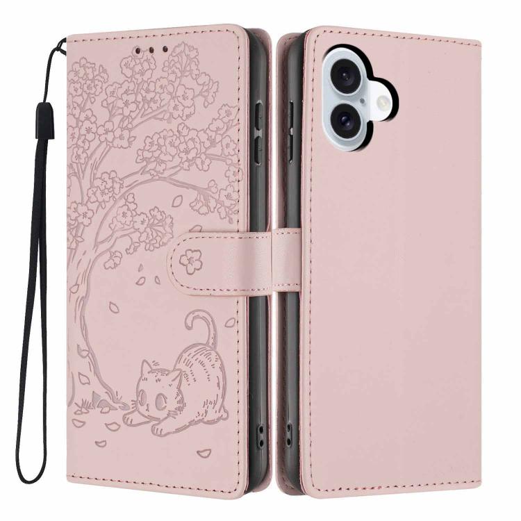 เคสโทรศัพท์หนังวีแกนปั๊มลายต้นไม้แมวแบบพับ สำหรับ iPhone 17e / 16e, สำหรับ iPhone 17 Pro Max, สำหรับ iPhone 17 Pro, สำหรับ iPhone 17, สำหรับ iPhone Air, สำหรับ iPhone 16 Pro Max