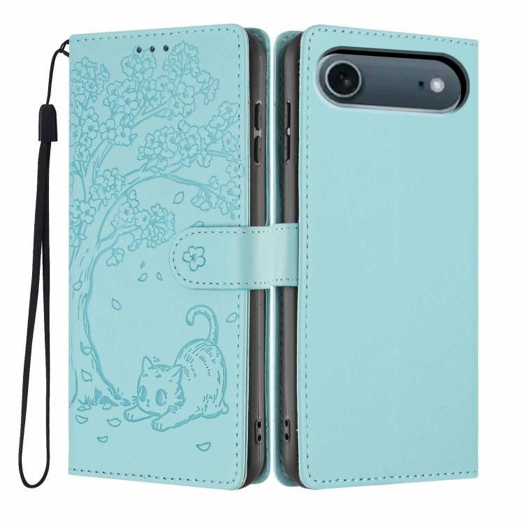 เคสโทรศัพท์หนังวีแกนปั๊มลายต้นไม้แมวแบบพับ สำหรับ iPhone 17e / 16e, สำหรับ iPhone 17 Pro Max, สำหรับ iPhone 17 Pro, สำหรับ iPhone 17, สำหรับ iPhone Air, สำหรับ iPhone 16 Pro Max