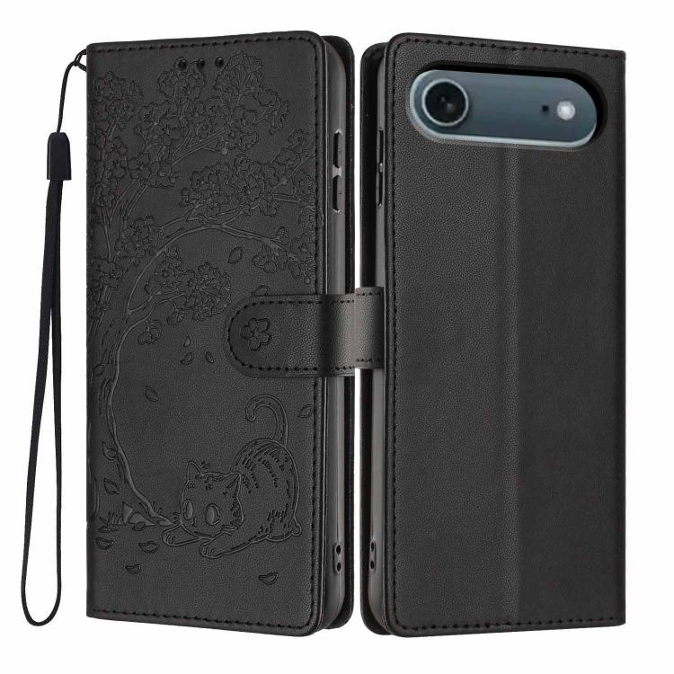 เคสโทรศัพท์หนังวีแกนปั๊มลายต้นไม้แมวแบบพับ สำหรับ iPhone 17e / 16e, สำหรับ iPhone 17 Pro Max, สำหรับ iPhone 17 Pro, สำหรับ iPhone 17, สำหรับ iPhone Air, สำหรับ iPhone 16 Pro Max