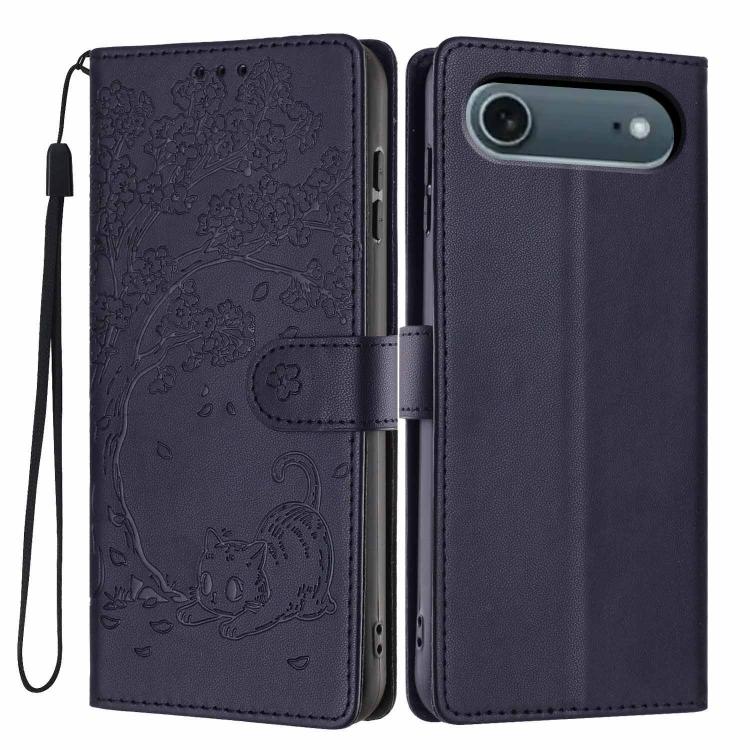 เคสโทรศัพท์หนังวีแกนปั๊มลายต้นไม้แมวแบบพับ สำหรับ iPhone 17e / 16e, สำหรับ iPhone 17 Pro Max, สำหรับ iPhone 17 Pro, สำหรับ iPhone 17, สำหรับ iPhone Air, สำหรับ iPhone 16 Pro Max