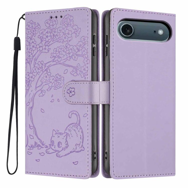 เคสโทรศัพท์หนังวีแกนปั๊มลายต้นไม้แมวแบบพับ สำหรับ iPhone 17e / 16e, สำหรับ iPhone 17 Pro Max, สำหรับ iPhone 17 Pro, สำหรับ iPhone 17, สำหรับ iPhone Air, สำหรับ iPhone 16 Pro Max