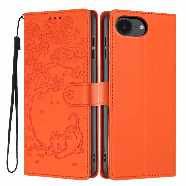 เคสโทรศัพท์หนังวีแกนปั๊มลายต้นไม้แมวแบบพับ สำหรับ iPhone 17e / 16e, สำหรับ iPhone 17 Pro Max, สำหรับ iPhone 17 Pro, สำหรับ iPhone 17, สำหรับ iPhone Air, สำหรับ iPhone 16 Pro Max