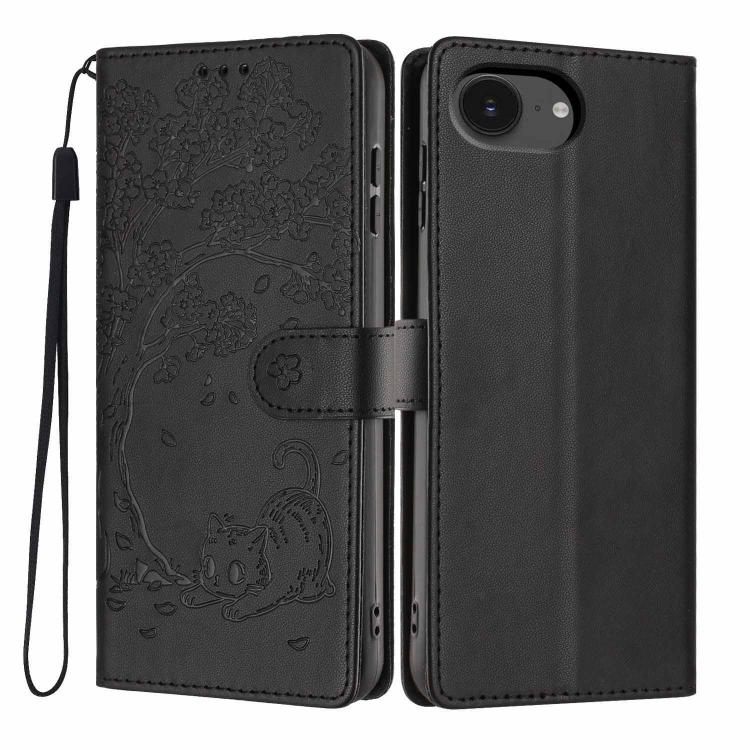 เคสโทรศัพท์หนังวีแกนปั๊มลายต้นไม้แมวแบบพับ สำหรับ iPhone 17e / 16e, สำหรับ iPhone 17 Pro Max, สำหรับ iPhone 17 Pro, สำหรับ iPhone 17, สำหรับ iPhone Air, สำหรับ iPhone 16 Pro Max