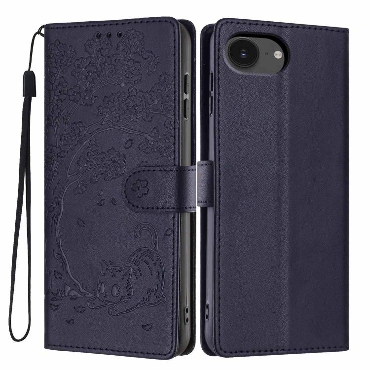 เคสโทรศัพท์หนังวีแกนปั๊มลายต้นไม้แมวแบบพับ สำหรับ iPhone 17e / 16e, สำหรับ iPhone 17 Pro Max, สำหรับ iPhone 17 Pro, สำหรับ iPhone 17, สำหรับ iPhone Air, สำหรับ iPhone 16 Pro Max