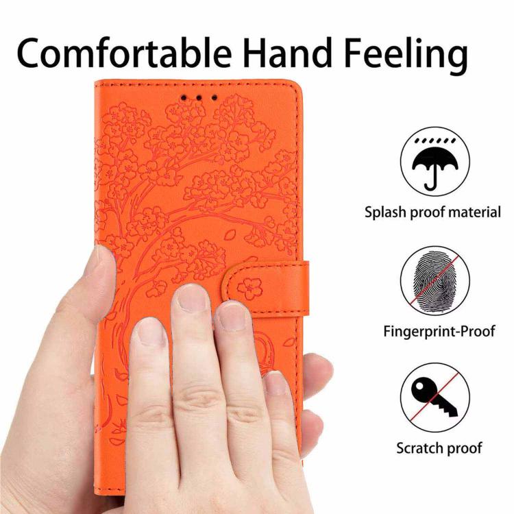 เคสโทรศัพท์หนังวีแกนปั๊มลายต้นไม้แมวแบบพับ สำหรับ iPhone 16 Pro, สำหรับ iPhone 16 Plus, สำหรับ iPhone 16, สำหรับ iPhone 15 Pro Max, สำหรับ iPhone 15 Pro, สำหรับ iPhone 15 Plus