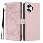 เคสโทรศัพท์หนังวีแกนปั๊มลายต้นไม้แมวแบบพับ สำหรับ iPhone 16 Pro, สำหรับ iPhone 16 Plus, สำหรับ iPhone 16, สำหรับ iPhone 15 Pro Max, สำหรับ iPhone 15 Pro, สำหรับ iPhone 15 Plus