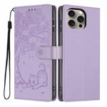 เคสโทรศัพท์หนังวีแกนปั๊มลายต้นไม้แมวแบบพับ สำหรับ iPhone 16 Pro, สำหรับ iPhone 16 Plus, สำหรับ iPhone 16, สำหรับ iPhone 15 Pro Max, สำหรับ iPhone 15 Pro, สำหรับ iPhone 15 Plus