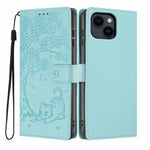 เคสโทรศัพท์หนังวีแกนปั๊มลายต้นไม้แมวแบบพับ สำหรับ iPhone 16 Pro, สำหรับ iPhone 16 Plus, สำหรับ iPhone 16, สำหรับ iPhone 15 Pro Max, สำหรับ iPhone 15 Pro, สำหรับ iPhone 15 Plus