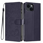 เคสโทรศัพท์หนังวีแกนปั๊มลายต้นไม้แมวแบบพับ สำหรับ iPhone 16 Pro, สำหรับ iPhone 16 Plus, สำหรับ iPhone 16, สำหรับ iPhone 15 Pro Max, สำหรับ iPhone 15 Pro, สำหรับ iPhone 15 Plus
