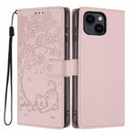 เคสโทรศัพท์หนังวีแกนพับลายแมวต้นไม้ สำหรับ iPhone 15, สำหรับ iPhone 14 Plus, สำหรับ iPhone 14, สำหรับ iPhone 14 Pro, สำหรับ iPhone 14 Pro Max, สำหรับ iPhone 13 Pro Max