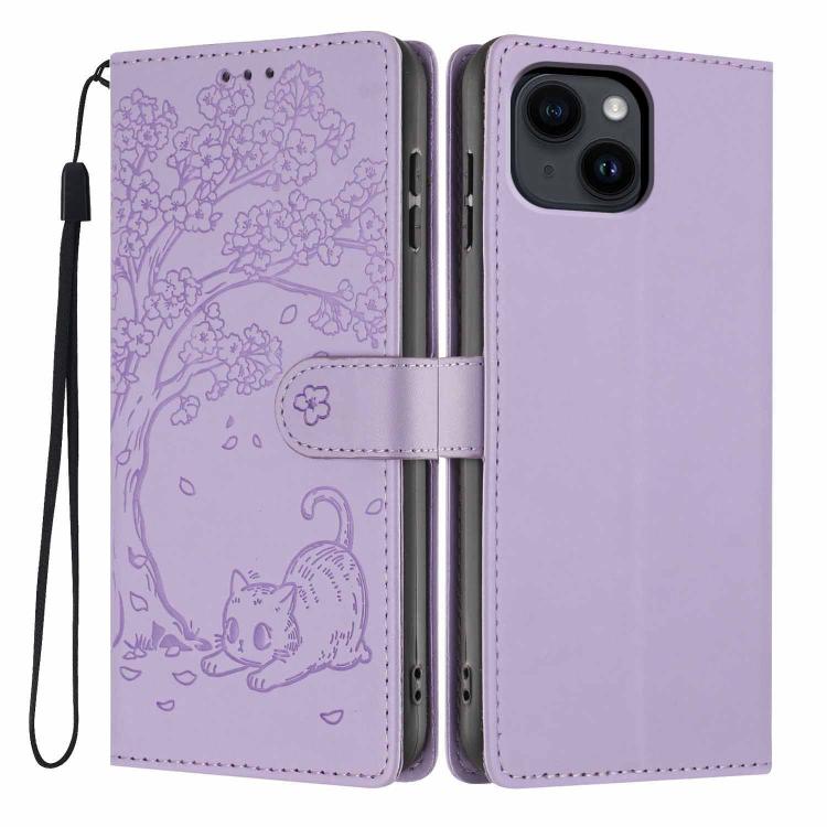 เคสโทรศัพท์หนังวีแกนพับลายแมวต้นไม้ สำหรับ iPhone 15, สำหรับ iPhone 14 Plus, สำหรับ iPhone 14, สำหรับ iPhone 14 Pro, สำหรับ iPhone 14 Pro Max, สำหรับ iPhone 13 Pro Max