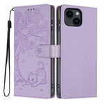 เคสโทรศัพท์หนังวีแกนพับลายแมวต้นไม้ สำหรับ iPhone 15, สำหรับ iPhone 14 Plus, สำหรับ iPhone 14, สำหรับ iPhone 14 Pro, สำหรับ iPhone 14 Pro Max, สำหรับ iPhone 13 Pro Max