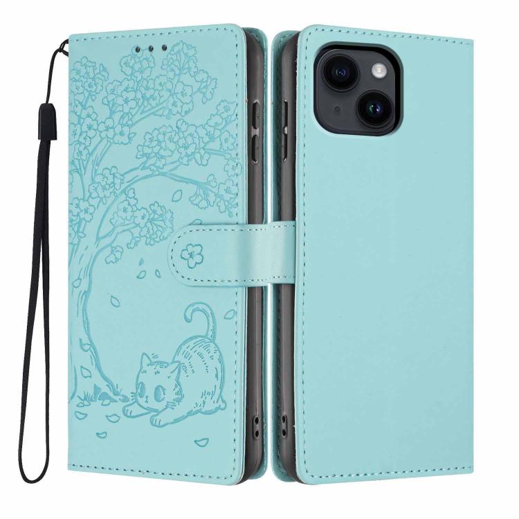 เคสโทรศัพท์หนังวีแกนพับลายแมวต้นไม้ สำหรับ iPhone 15, สำหรับ iPhone 14 Plus, สำหรับ iPhone 14, สำหรับ iPhone 14 Pro, สำหรับ iPhone 14 Pro Max, สำหรับ iPhone 13 Pro Max