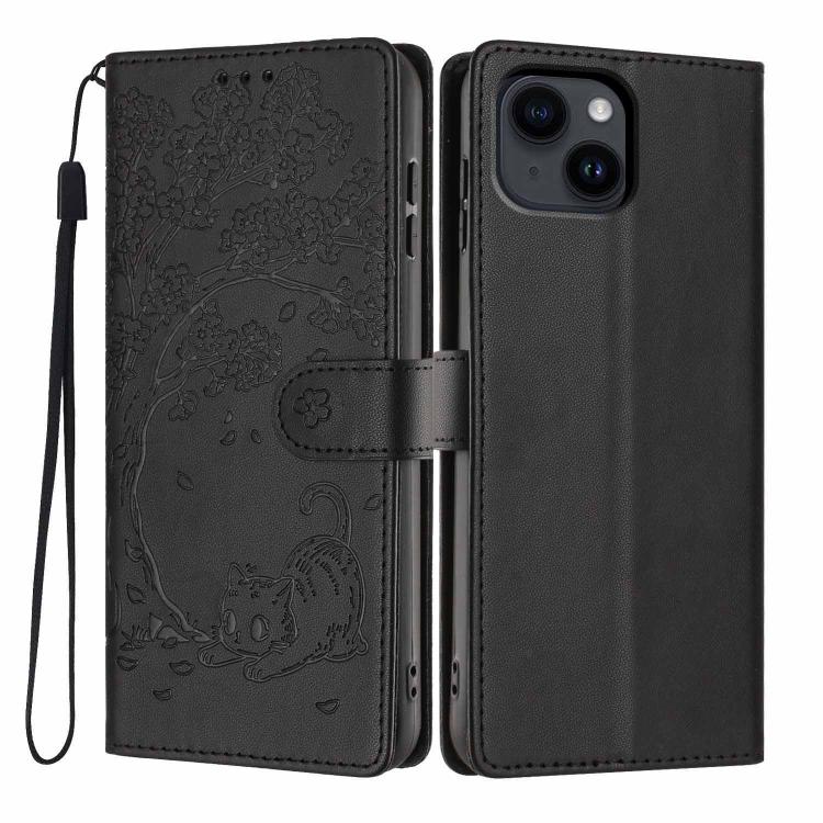เคสโทรศัพท์หนังวีแกนพับลายแมวต้นไม้ สำหรับ iPhone 15, สำหรับ iPhone 14 Plus, สำหรับ iPhone 14, สำหรับ iPhone 14 Pro, สำหรับ iPhone 14 Pro Max, สำหรับ iPhone 13 Pro Max