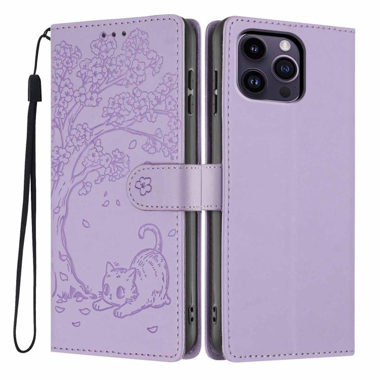 เคสโทรศัพท์หนังวีแกนพับลายแมวต้นไม้ สำหรับ iPhone 15, สำหรับ iPhone 14 Plus, สำหรับ iPhone 14, สำหรับ iPhone 14 Pro, สำหรับ iPhone 14 Pro Max, สำหรับ iPhone 13 Pro Max