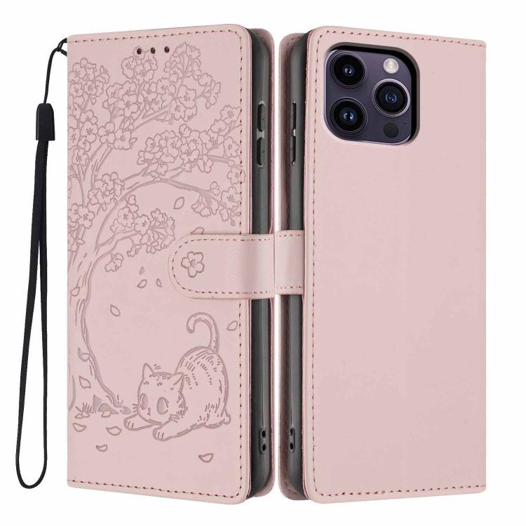 เคสโทรศัพท์หนังวีแกนพับลายแมวต้นไม้ สำหรับ iPhone 15, สำหรับ iPhone 14 Plus, สำหรับ iPhone 14, สำหรับ iPhone 14 Pro, สำหรับ iPhone 14 Pro Max, สำหรับ iPhone 13 Pro Max