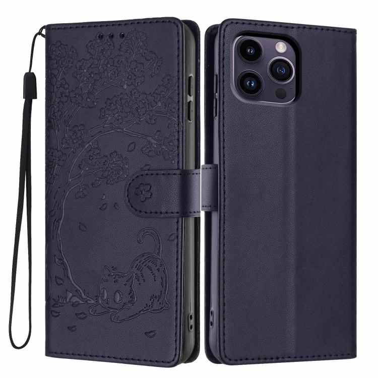 เคสโทรศัพท์หนังวีแกนพับลายแมวต้นไม้ สำหรับ iPhone 15, สำหรับ iPhone 14 Plus, สำหรับ iPhone 14, สำหรับ iPhone 14 Pro, สำหรับ iPhone 14 Pro Max, สำหรับ iPhone 13 Pro Max