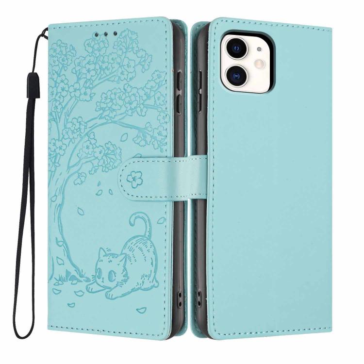 เคสโทรศัพท์หนังวีแกนพับลายแมวต้นไม้ สำหรับ iPhone 11 Pro