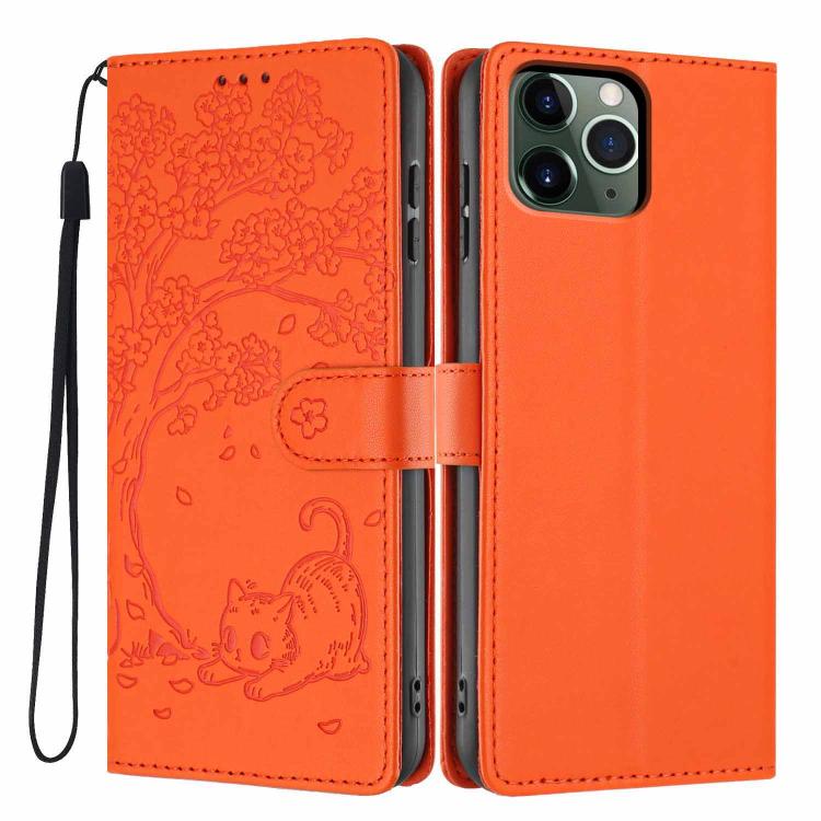 เคสโทรศัพท์หนังวีแกนพับลายแมวต้นไม้ สำหรับ iPhone 11 Pro