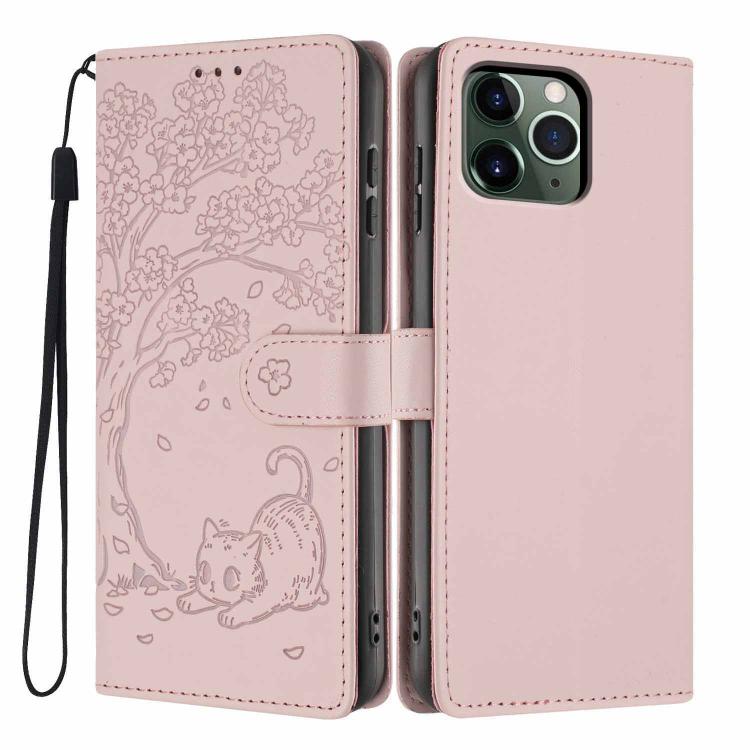 เคสโทรศัพท์หนังวีแกนพับลายแมวต้นไม้ สำหรับ iPhone 11 Pro