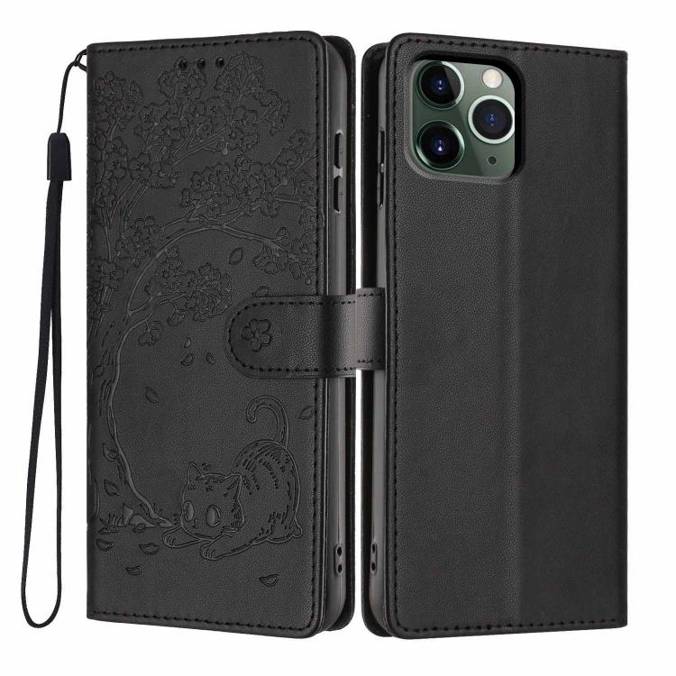เคสโทรศัพท์หนังวีแกนพับลายแมวต้นไม้ สำหรับ iPhone 11 Pro