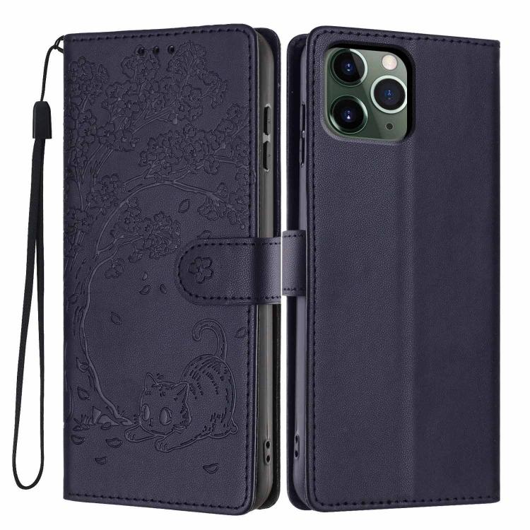 เคสโทรศัพท์หนังวีแกนพับลายแมวต้นไม้ สำหรับ iPhone 11 Pro