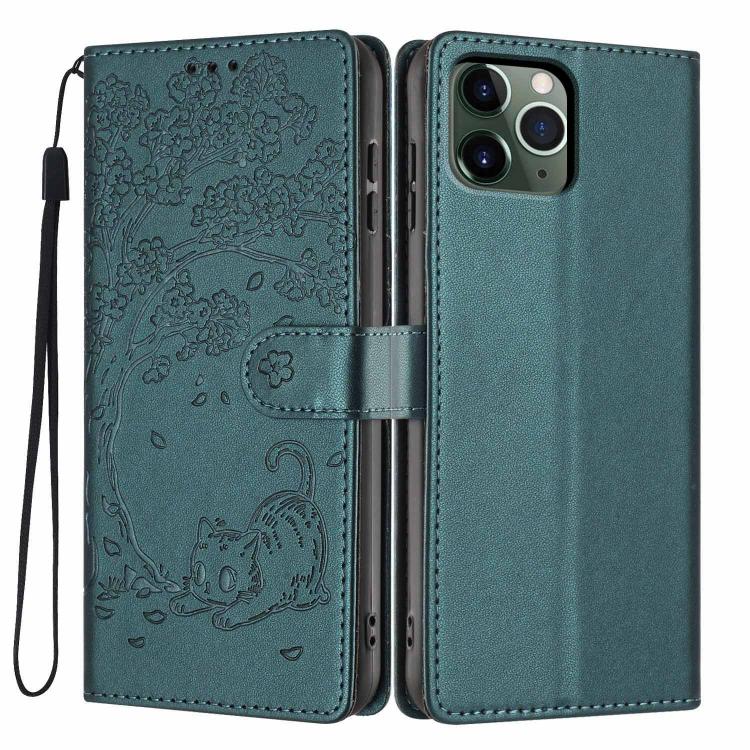 เคสโทรศัพท์หนังวีแกนพับลายแมวต้นไม้ สำหรับ iPhone 11 Pro