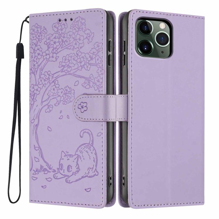 เคสโทรศัพท์หนังวีแกนพับลายแมวต้นไม้ สำหรับ iPhone 11 Pro