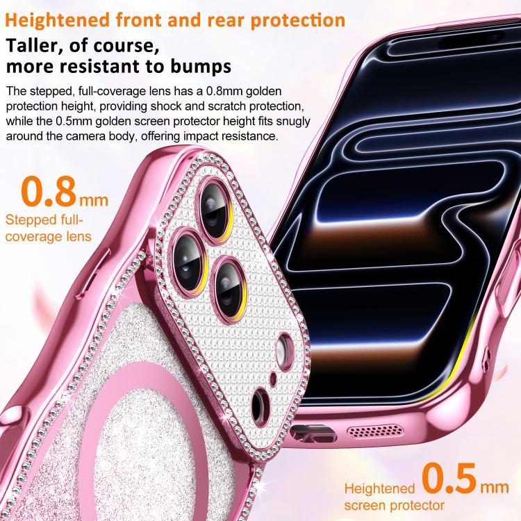 เคสโทรศัพท์ TPU ประกอบกรอบลายคลื่นดาวเพชรเคลือบไฟฟ้าพร้อมแม่เหล็ก สำหรับ iPhone 17 Pro Max, สำหรับ iPhone 17 Pro, สำหรับ iPhone 17, สำหรับ iPhone 16 Pro Max, สำหรับ iPhone 16 Pro, สำหรับ iPhone 16