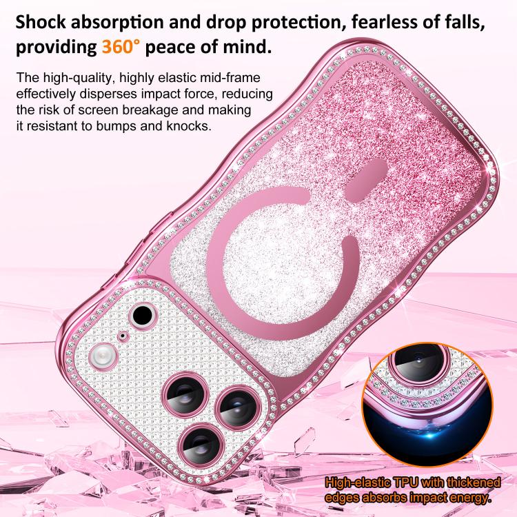 เคสโทรศัพท์ TPU ประกอบกรอบลายคลื่นดาวเพชรเคลือบไฟฟ้าพร้อมแม่เหล็ก สำหรับ iPhone 17 Pro Max, สำหรับ iPhone 17 Pro, สำหรับ iPhone 17, สำหรับ iPhone 16 Pro Max, สำหรับ iPhone 16 Pro, สำหรับ iPhone 16