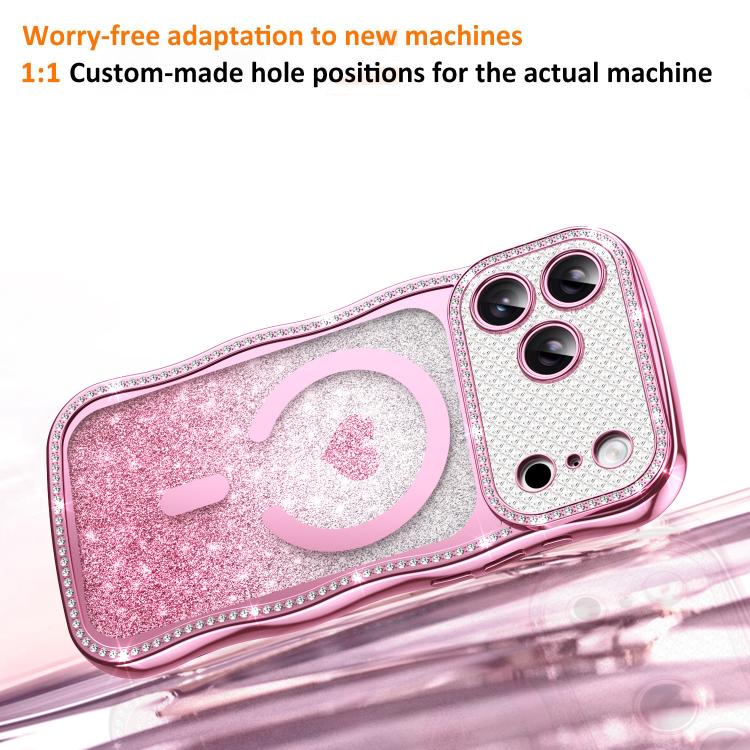 เคสโทรศัพท์ TPU ประกอบกรอบลายคลื่นดาวเพชรเคลือบไฟฟ้าพร้อมกลิตเตอร์หัวใจแม่เหล็ก สำหรับ iPhone 17 Pro Max, สำหรับ iPhone 17 Pro, สำหรับ iPhone 17, สำหรับ iPhone 16 Pro Max, สำหรับ iPhone 16 Pro, สำหรับ iPhone 16