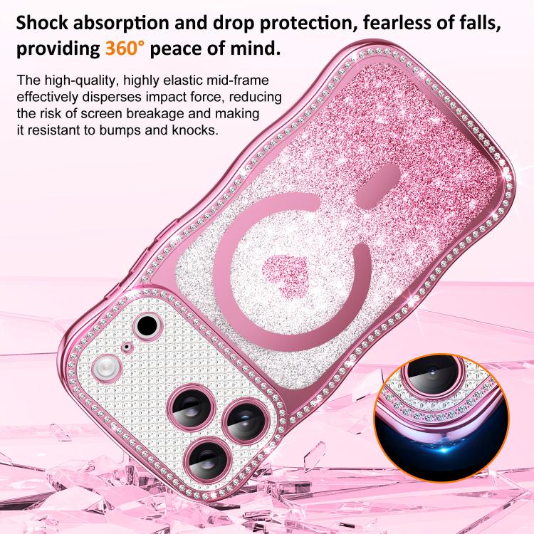เคสโทรศัพท์ TPU ประกอบกรอบลายคลื่นดาวเพชรเคลือบไฟฟ้าพร้อมกลิตเตอร์หัวใจแม่เหล็ก สำหรับ iPhone 17 Pro Max, สำหรับ iPhone 17 Pro, สำหรับ iPhone 17, สำหรับ iPhone 16 Pro Max, สำหรับ iPhone 16 Pro, สำหรับ iPhone 16