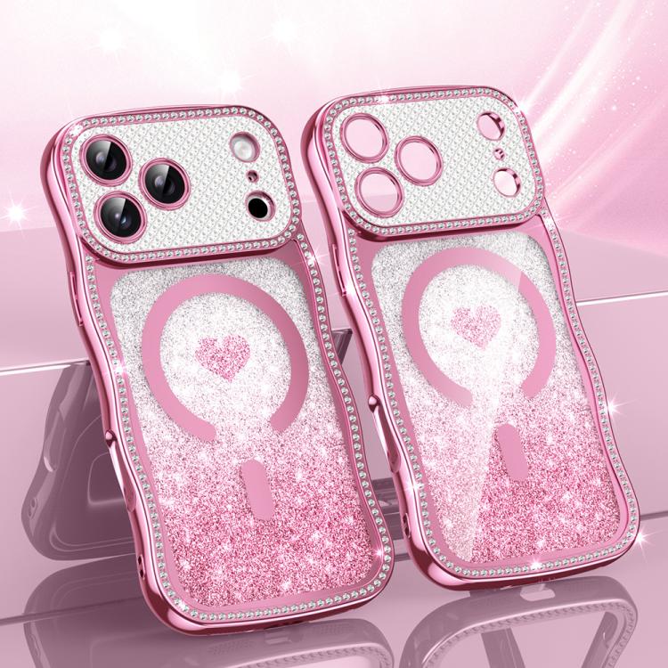 เคสโทรศัพท์ TPU ประกอบกรอบลายคลื่นดาวเพชรเคลือบไฟฟ้าพร้อมกลิตเตอร์หัวใจแม่เหล็ก สำหรับ iPhone 17 Pro Max, สำหรับ iPhone 17 Pro, สำหรับ iPhone 17, สำหรับ iPhone 16 Pro Max, สำหรับ iPhone 16 Pro, สำหรับ iPhone 16