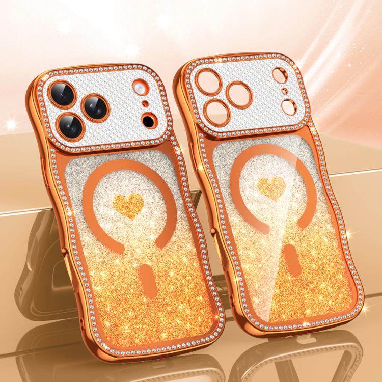เคสโทรศัพท์ TPU ประกอบกรอบลายคลื่นดาวเพชรเคลือบไฟฟ้าพร้อมกลิตเตอร์หัวใจแม่เหล็ก สำหรับ iPhone 17 Pro Max, สำหรับ iPhone 17 Pro, สำหรับ iPhone 17, สำหรับ iPhone 16 Pro Max, สำหรับ iPhone 16 Pro, สำหรับ iPhone 16