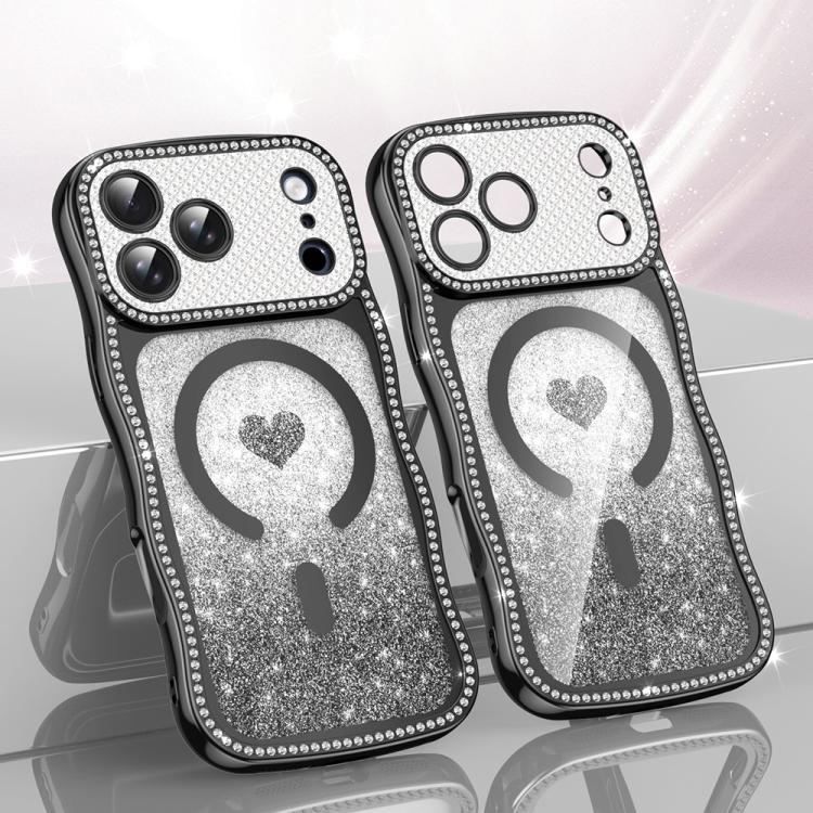 เคสโทรศัพท์ TPU ประกอบกรอบลายคลื่นดาวเพชรเคลือบไฟฟ้าพร้อมกลิตเตอร์หัวใจแม่เหล็ก สำหรับ iPhone 17 Pro Max, สำหรับ iPhone 17 Pro, สำหรับ iPhone 17, สำหรับ iPhone 16 Pro Max, สำหรับ iPhone 16 Pro, สำหรับ iPhone 16