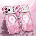 เคสโทรศัพท์ TPU ประกอบกรอบลายคลื่นดาวเพชรเคลือบไฟฟ้าพร้อมกลิตเตอร์หัวใจแม่เหล็ก สำหรับ iPhone 17 Pro Max, สำหรับ iPhone 17 Pro, สำหรับ iPhone 17, สำหรับ iPhone 16 Pro Max, สำหรับ iPhone 16 Pro, สำหรับ iPhone 16